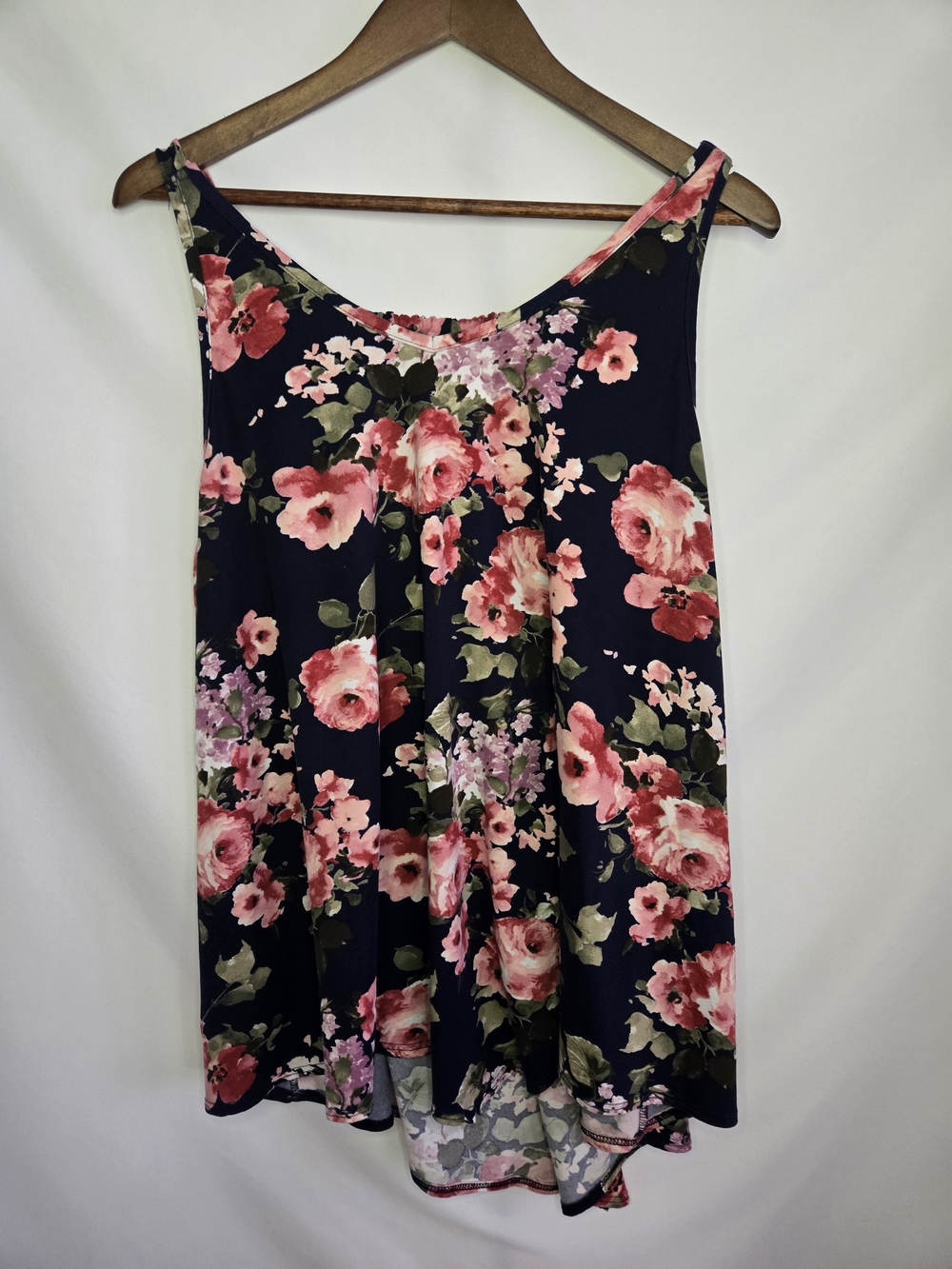 First Love Navy Floral Scoop Neck Camisole with Pink Roses XL